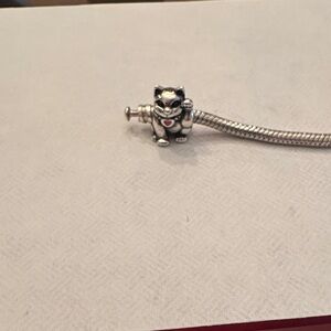 Silver Lucky Cat Charm with Heart Accent